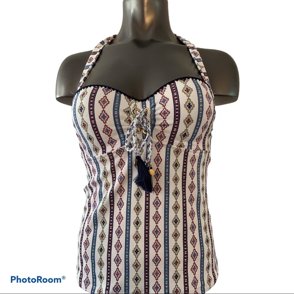 JS White Multi Stripe Tankini Top Sz Small
